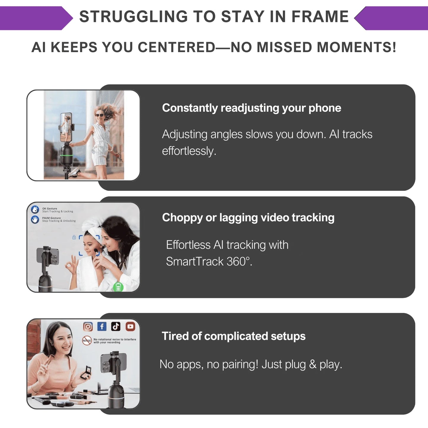 Wirenoso - Smart 360° Auto Face Tracking Tripod