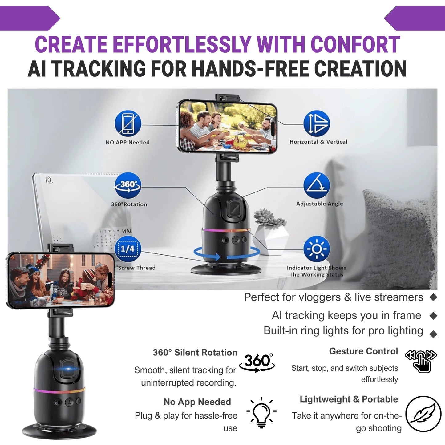 Wirenoso - Smart 360° Auto Face Tracking Tripod